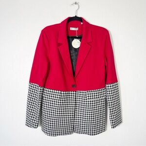 NWT Patrizia Luca Milano Two Tone Houndstooth Red Blazer Coat Artsy Large Office